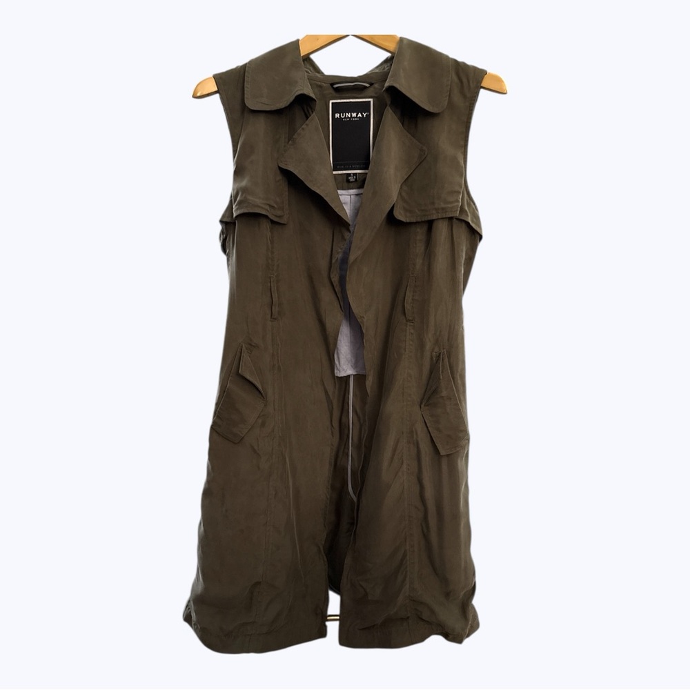 Runway New York Olive Longline Utility Minimalist Layering Vest Size Small
